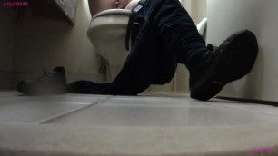 Waitress masturbation shoeplay in bathroom