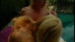 Blonde lesbians with pert round melons in pussy munching and dildo fucking fun