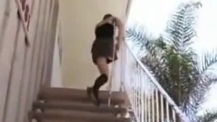 sexy young amputee girl on stairs