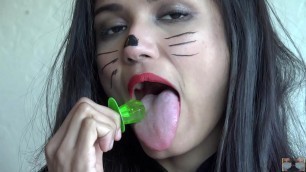 Licking a Lollipop&period;  Cat Pet Play&period; Viva Athena sucks a ring pop as a lollipop licker&period;  How many licks will it take for her to finish&quest;  Don't you wish this was your cock&quest;