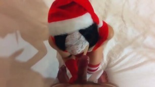 Masked Lady Santa Sucks Cock