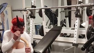 DeeDeeSlut69 in the Gym White Top sucking 2 Dicks