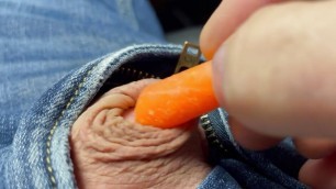 Micro penis getting jacked by baby carrot