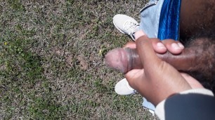 outdoors POV jerking off on a trail huge cumshot