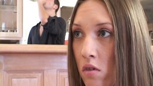 Lucky dude gets to fuck two beautiful young babes in the living room