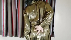 Hot tv crossdresser in high shine metallic sexy dress