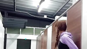 stepsister playing dildo in public toilet