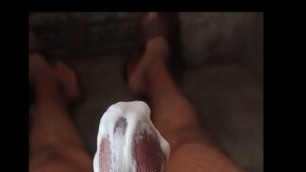 Bathing and masturbating new cock