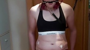 Fucking my BBC dildo ballgagged and with leash on collar